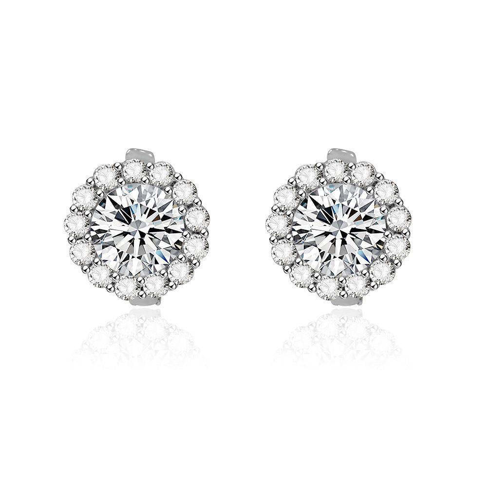 Flower CZ Cluster Huggie Earrings